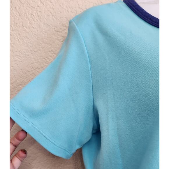 Draper's & Damon's Blue Contrasting Round Neck Trim Top Large Lightweight Soft - Picture 2 of 4